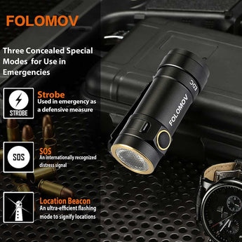 Folomov EDC-C2 LED Flashlight - CREE XT-E - 525 Lumens - Includes 1 x 3.7V 14300