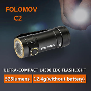 Folomov EDC-C2 LED Flashlight - CREE XT-E - 525 Lumens - Includes 1 x 3.7V 14300