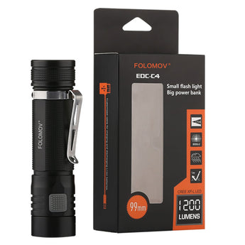 Folomov EDC-C4 LED Flashlight - CREE XP-L - 1200 Lumens - Includes 1 x 3.7V 2600mAh 18650