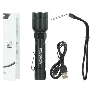Folomov EDC H4 USB-C Rechargeable LED Flashlight - Nichia NVSW519A - 1000 Lumens - Uses Built-in 2600mAh Li-ion Battery Pack