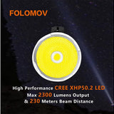 Folomov Hero LED Flashlight - CREE XHP50.2 - 2300 Lumens - Includes 1 x 18650
