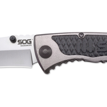 SOG SideSwipe Folding Knife - 3.4-inch Straight Edge, Clip Point - Bead Blasted - Grey Handle - Clam Pack (SW1011-CP)