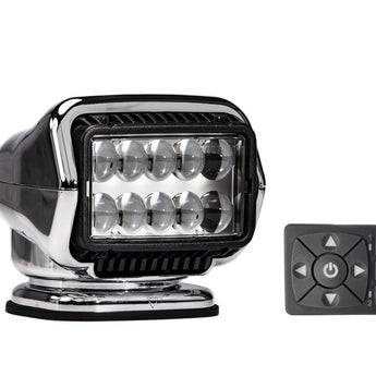 GoLight Stryker ST LED Permanent Mount Spotlight with Wireless Handheld or Hardwired Dash Mount Remote - Black, White, and Chrome with Choice of Hardwired or Wireless Remote