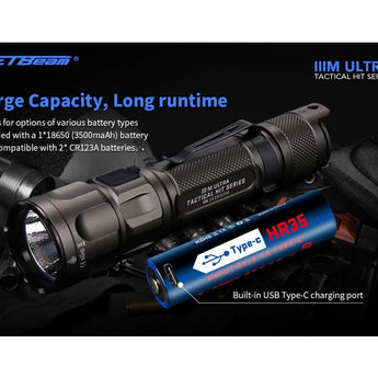 Jetbeam IIIM-ULTRA USB-C Rechargeable LED Flashlight - CREE XHP35 HD - 2000 Lumens - Includes 1 x 18650