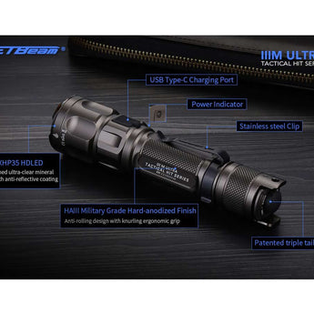 Jetbeam IIIM-ULTRA USB-C Rechargeable LED Flashlight - CREE XHP35 HD - 2000 Lumens - Includes 1 x 18650