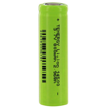 Tenergy 30001 14500 800mAh 3.7V Unprotected Lithium Ion (Li-ion) Flat Top Battery - With or Without Tabs - Bulk