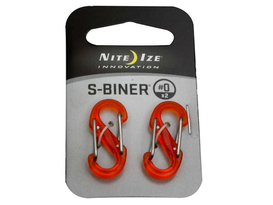 Nite Ize S-Biner SBP0-2PK-19T - Plastic Double-Gated Carabiner Clips - #0 - 2 Pack - Translucent Orange