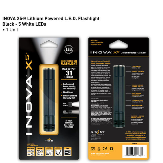 Inova X5 - 5 LED Flashlight 31 Lumens with Black Body - Uses 2 x CR123A (X5DM-HB)