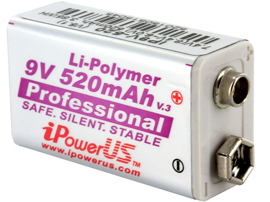 Ipower 9V 520mAh Protected Lithium Ion (Li-ion) Snap Connector Battery - Bulk (PRO-IPOWERUS-9V-520)