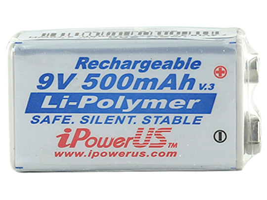 Ipower 9V 500mAh Protected Lithium Ion (Li-ion) Snap Connector Battery - Bulk (IP-500 mAh 9 Volt Lithium Polym)