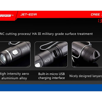 JETBeam E01R USB Rechargeable Flashlight - CREE XP-G2 LED - 138 Lumens - Uses 1 x AAA