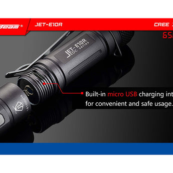 JETBeam E10R USB Rechargeable Flashlight - CREE XP-L HI LED - 650 Lumens - Uses 1 x AA or 1 x 14500