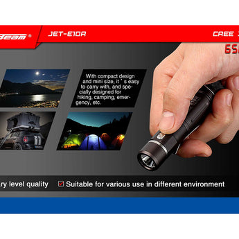 JETBeam E10R USB Rechargeable Flashlight - CREE XP-L HI LED - 650 Lumens - Uses 1 x AA or 1 x 14500