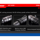 JETBeam E10R USB Rechargeable Flashlight - CREE XP-L HI LED - 650 Lumens - Uses 1 x AA or 1 x 14500