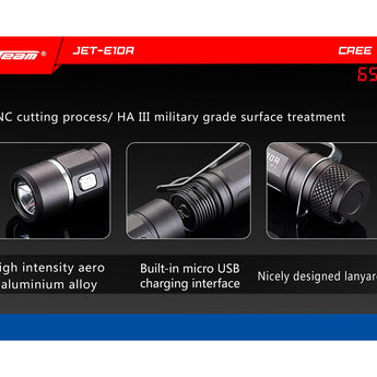 JETBeam E10R USB Rechargeable Flashlight - CREE XP-L HI LED - 650 Lumens - Uses 1 x AA or 1 x 14500