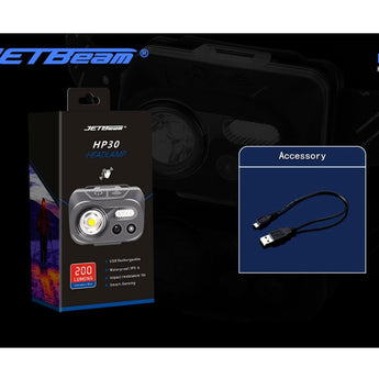 Jetbeam HP30 Rechargeable LED Headlamp - 200 Lumens - Uses Built-in Li-ion Battery Pack