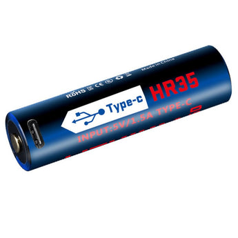 JETBeam HR35 18650 3500mAh 3.7V Protected Lithium Ion (Li-ion) Button Top Battery with Built-in USB-C Charging Port