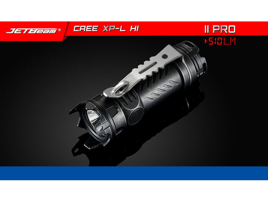 Jetbeam II PRO Ti LED Flashlight - CREE XP-L HI LED -  510 Lumens - Titanium Body - Uses 1x CR123A or 16340 - Black Titanium