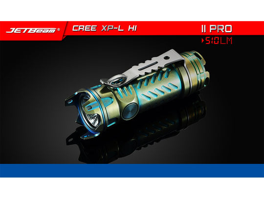JETBeam JET-II PRO Ti Titanium Flashlight - CREE XP-L HI LED -  510 Lumens -Uses 1 x CR123A or 1 x 16340 - Green Titanium