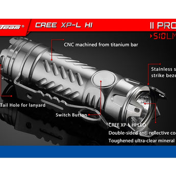 JETBeam JET-II PRO Ti Titanium Flashlight - CREE XP-L HI LED -  510 Lumens - Uses 1 x CR123A or 1 x 16340 - Purple Titanium
