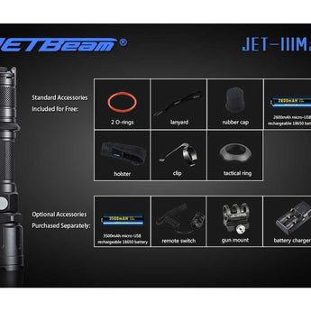 JETBeam IIIM Pro 2017 Version Tactical Flashlight - CREE XHP35 E2 LED - 1450 Lumens - Uses 1 x 18650 (Included) or 2 x CR123A