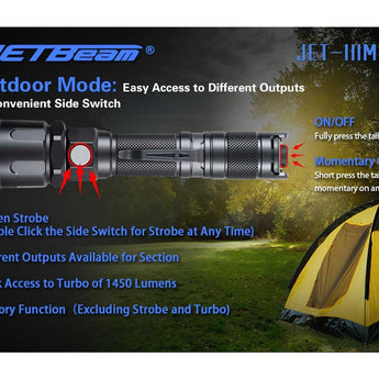 JETBeam IIIM Pro 2017 Version Tactical Flashlight - CREE XHP35 E2 LED - 1450 Lumens - Uses 1 x 18650 (Included) or 2 x CR123A
