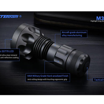 JETBeam M30 LED Flashlight - Luminus SST70 - 3000 Lumens - Includes 2 x USB-C Rechargeable 18350