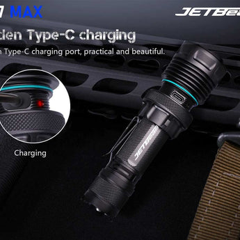 JETBeam M37 Max USB-C Rechargeable LED Flashlight - 5000 Lumens - CREE XHP70.3 HI - Includes 1 x 21700