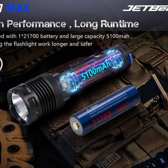 JETBeam M37 Max USB-C Rechargeable LED Flashlight - 5000 Lumens - CREE XHP70.3 HI - Includes 1 x 21700