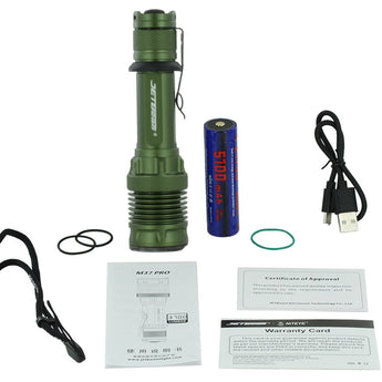 JETBeam M37 Pro USB-C Rechargeable LED Flashlight - CREE XHP50.3 - 3700 Lumens - Includes 1 x 21700 - Military Grey or Military Green