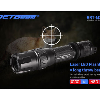 Jetbeam RRT-M2S White Laser Tactical Flashlight - 480 Lumens - Includes 1 x 5100mAh 21700