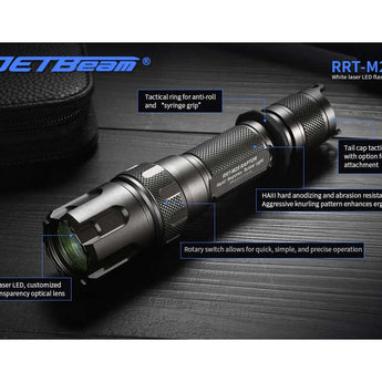 Jetbeam RRT-M2S White Laser Tactical Flashlight - 480 Lumens - Includes 1 x 5100mAh 21700