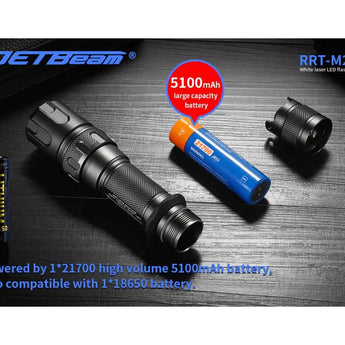 Jetbeam RRT-M2S White Laser Tactical Flashlight - 480 Lumens - Includes 1 x 5100mAh 21700