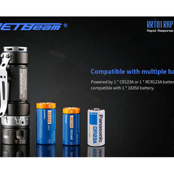 JETBeam RRT01 Raptor Tactical LED Flashlight - CREE XP-L or Nichia 219C - 950 Lumens - Includes 1 x 18350 - Optional Extender Kit