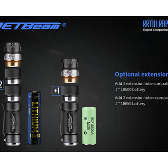 JETBeam RRT01 Raptor Tactical LED Flashlight - CREE XP-L or Nichia 219C - 950 Lumens - Includes 1 x 18350 - Optional Extender Kit
