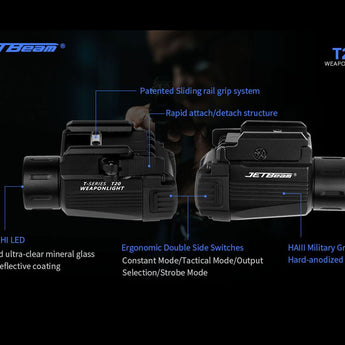 JETBeam T20 Rechargeable LED Weapon Light - CREE XP-L HI - 520 Lumens - Includes 1 x 16340