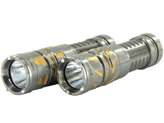 JETBeam TCR20 Ti Limited Edition Titanium Flashlight - CREE XP-L LED - 500 Lumens - Uses 1 x 16340, 1 x CR123A or 1 x AA - Striped Variant