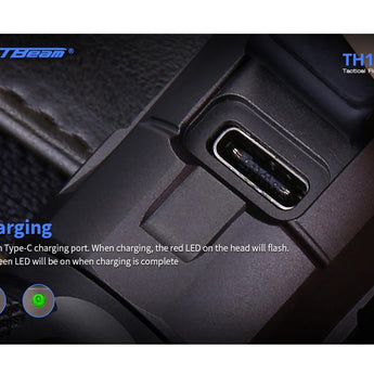 JETBeam TH10R USB-C Rechargeable LED Flashlight - CREE XHP35 - 2000 Lumens - Includes 1 x 18650