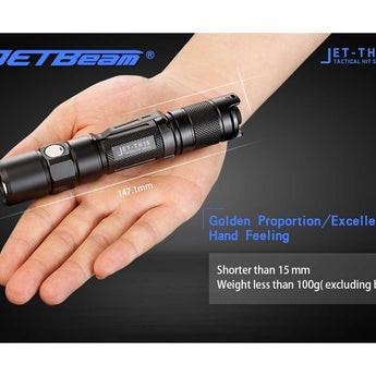 JETBeam TH15 Tactical Rechargeable Flashlight - CREE XHP35 E2 - 1300 Lumens - Uses 1 x 18650 (included) or 2 x CR123A