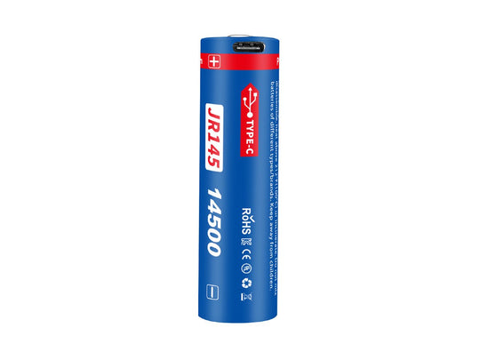 JETBeam JR145 14500 880mAh 3.7V Protected Lithium Ion (Li-ion) Button Top Battery with Built-in USB-C Charging Port