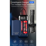 Klarus K2A 3-in-1 2-Bay Smart Charger, Power Bank and Battery Holder for 18650, 20700, and 21700 Batteries