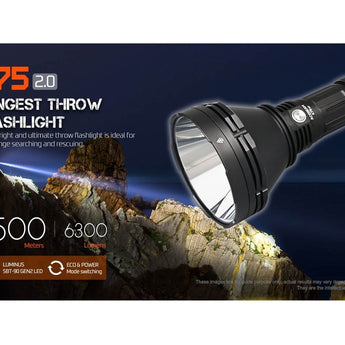 Acebeam K75 2.0 Ultra-High Performance Handheld Searchlight - LUMINUS SBT-90.2 - 6300 Lumens - Uses 4 x 18650