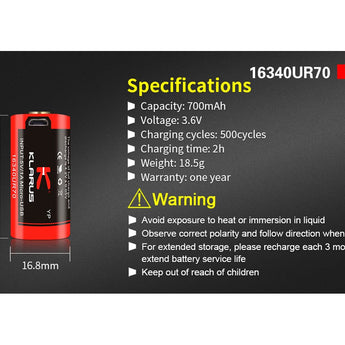 Klarus UR70 16340 - Specifications Slide
