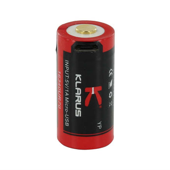 Klarus UR70 16340 700mAh 3.7V Protected Lithium Ion (Li-Ion) Button Top Battery with Micro USB Charging Port - Plastic Case
