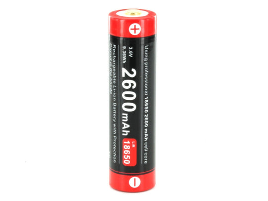 Klarus UR26 18650 2600mAh 3.6V Protected Lithium Ion (Li-Ion) Button Top Battery with Micro USB Charging Port