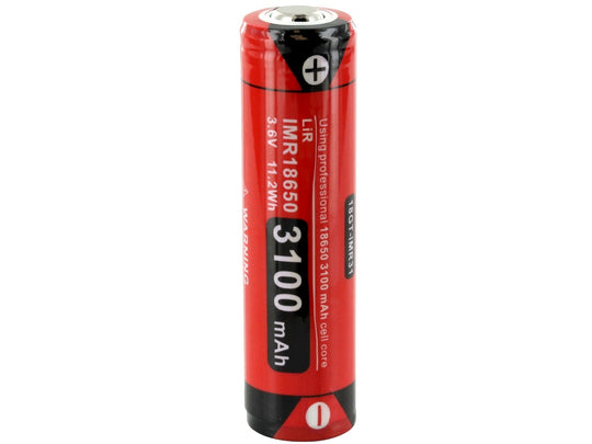 Klarus 18GT IMR 18650 3100mAh 3.6V Protected High-Drain 12A Lithium Manganese (LiMn2O4) Button Top Battery - Plastic Box