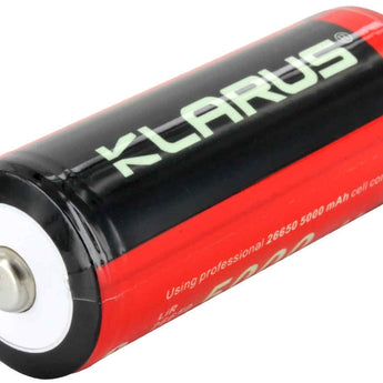 Klarus 26650 5000mAh 3.7V Protected Lithium Ion (Li-ion) Button Top Battery - Plastic Box