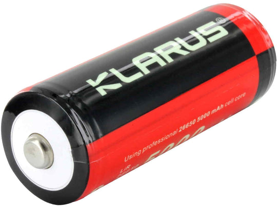 Klarus 26650 5000mAh 3.7V Protected Lithium Ion (Li-ion) Button Top Battery - Plastic Box