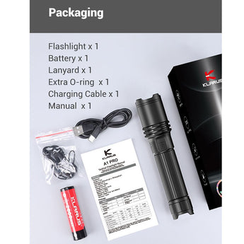Klars A1 Pro USB-C Rechargeable LED Flashlight - CREE XP-L2 - 1300 Lumens - Includes 1 x 18650