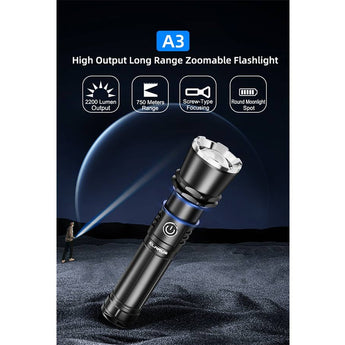 Klarus A3 USB-C Rechargeable Zoomable LED Flashlight - 2200 Lumens - Includes 1 x 21700